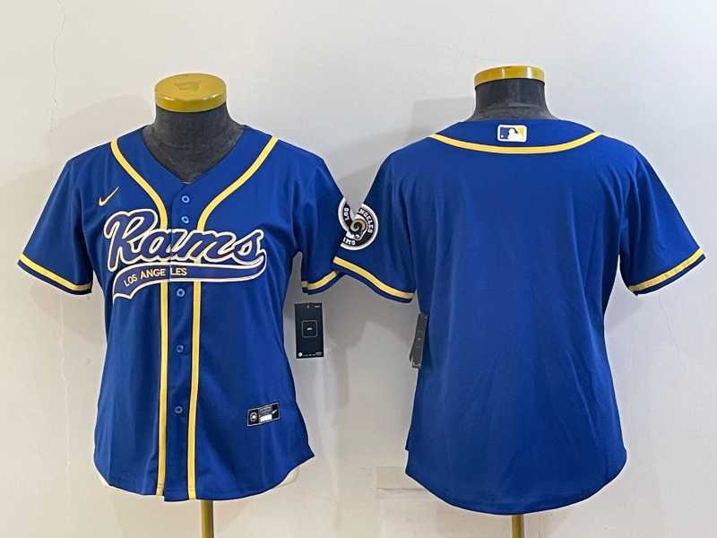 Women%27s Los Angeles Rams Blank Royal With Patch Cool Base Stitched Baseball Jersey